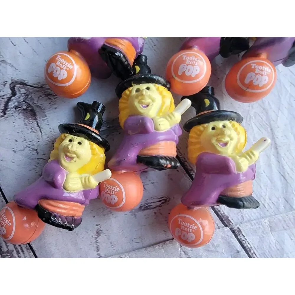 Vtg 1990s Witch Riding A Tootsie Roll Pop Halloween Set 6 Blow Mold Covers